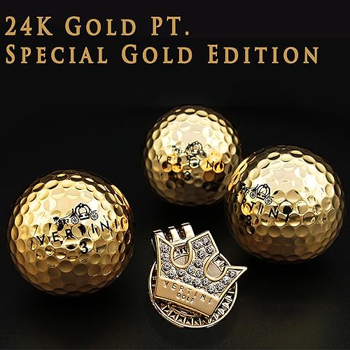 Miniatura 2 de Vertini Juego de pelotas de golf doradas de 24 quilates y marcador de pelota con clip para sombrero, regalos de golf lujosos para golfistas,