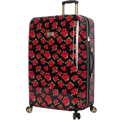 Betsey Johnson 30 Inch Checked Luggage Collection - Expandable Scratch Resistant (ABS + PC) Hardside Suitcase - Designer Lightweight Bag with 8-Rolling Spinner Wheels