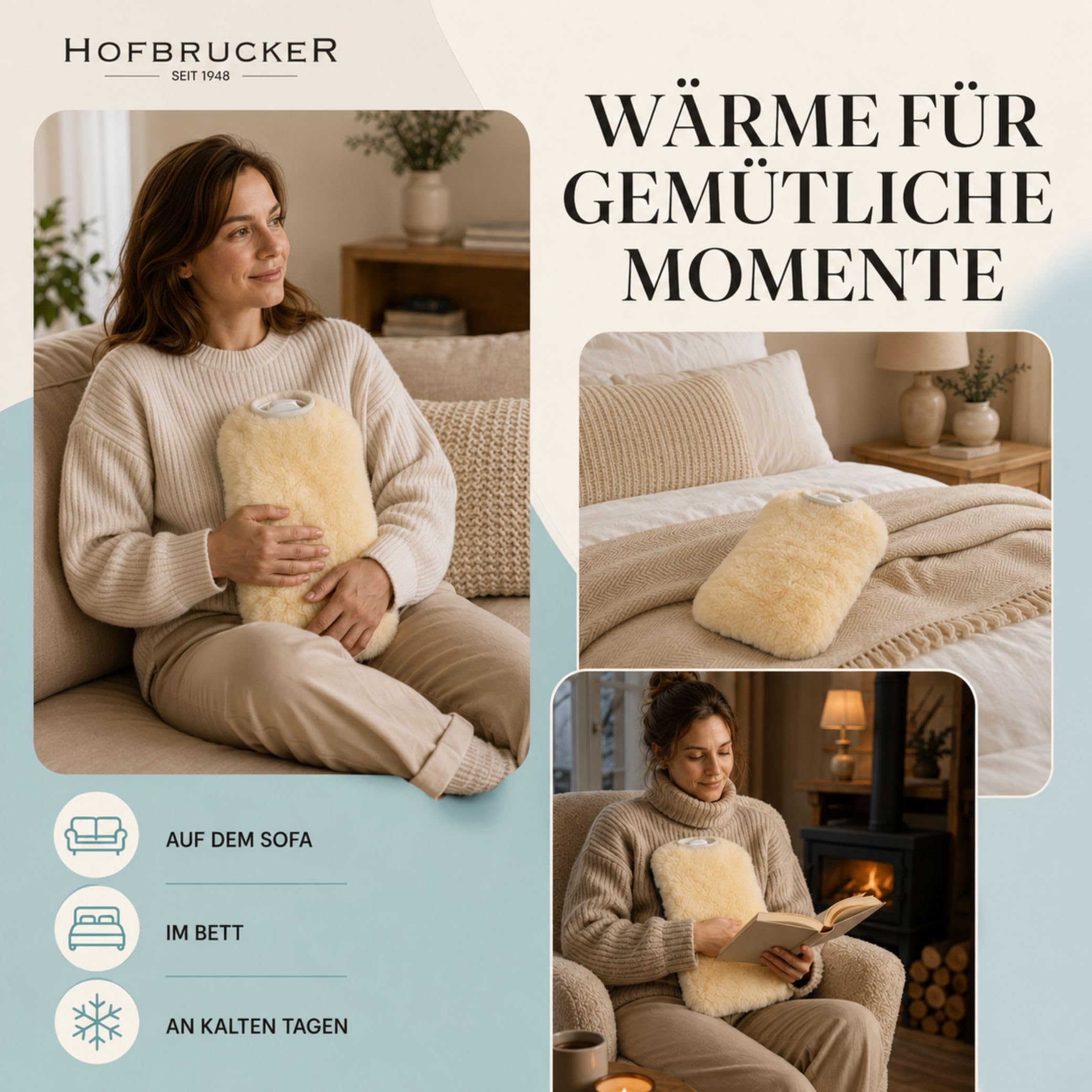 Hofbrucker® Bolsa de agua caliente de piel de cordero, 2,0 litros, color amarillo