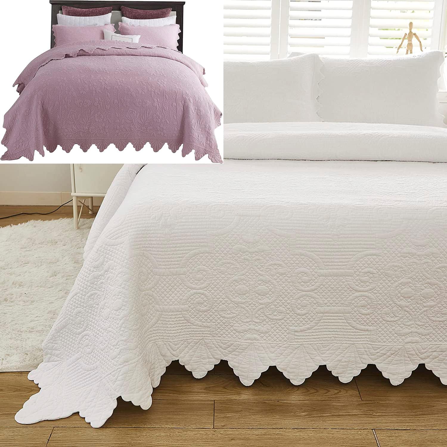 Brandream White Quilts Set King Size Comforter Set