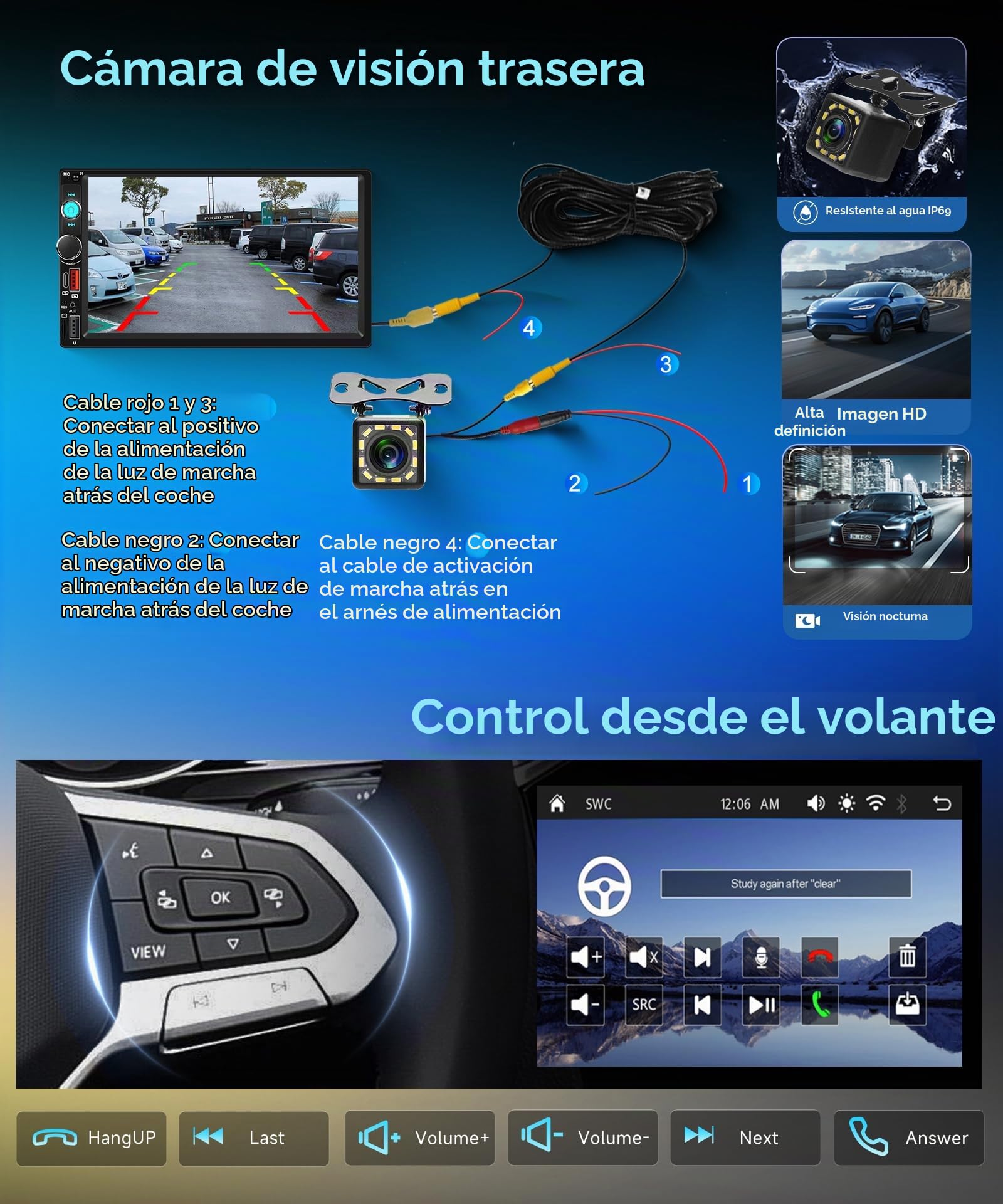 VECHTEL 7" Radio Coche 2 DIN con Carplay inalámbrico Android Auto,Radio FM Bluetooth,Siri Control por Voz,2 USB/SD/AUX,vídeo Online,Mirror Link,cámara de visión Trasera y Control en el Volante