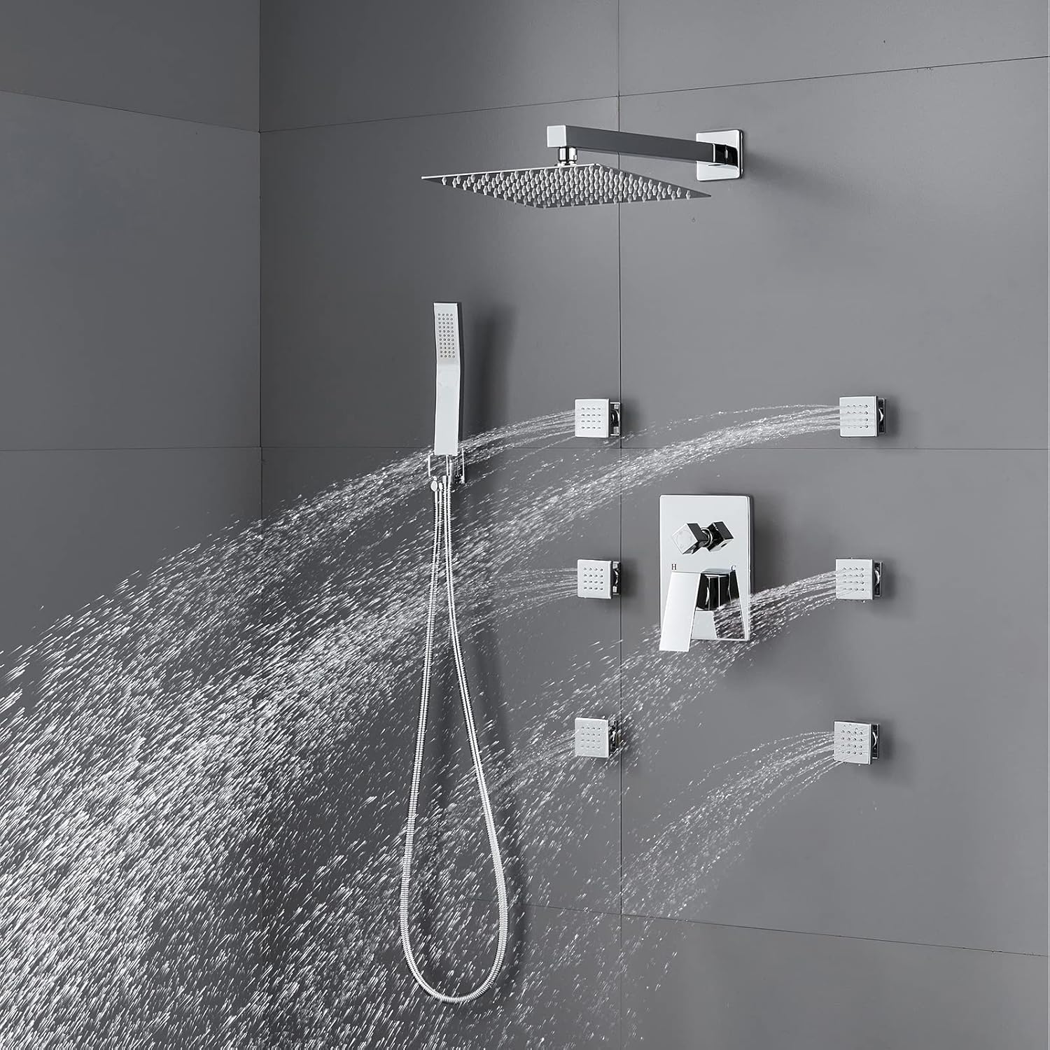 ROVOGO Shower System with 6 Body Jets, Rain Shower and Handheld, High