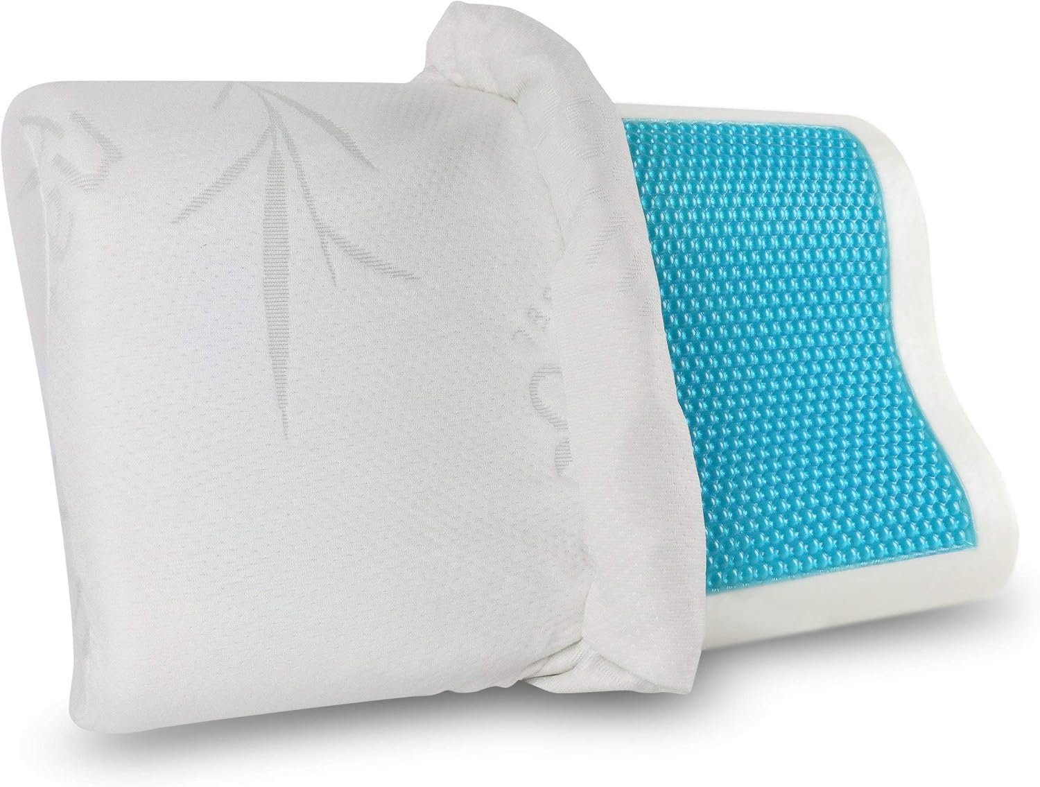 Bamboo Memory Foam Contour Pillow + Soothing Cool Gel Layer - Firm Flexible Therapeutic Posturepedic Pillow for Reduced Neck & Shoulder Pain (22x14)