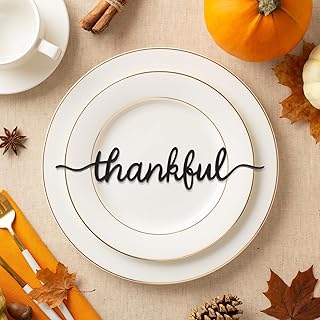 DDLP 8pcs Thanksgiving Thankful Table Plate Decor Wood Cutouts Place Cards for Table Setting Friendsgiving Party (Black)