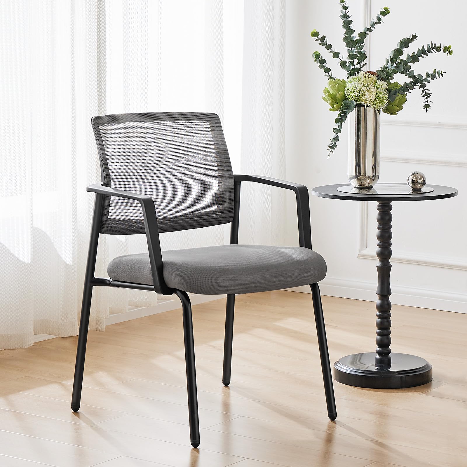 Sweetcrispy Mesh Back Stacking Arm Chairs, Upholstered Fabric Stacking Chairs, Sturdy Metal Office Chairs, Easy to Use and Store, Outdoor and Indoor,