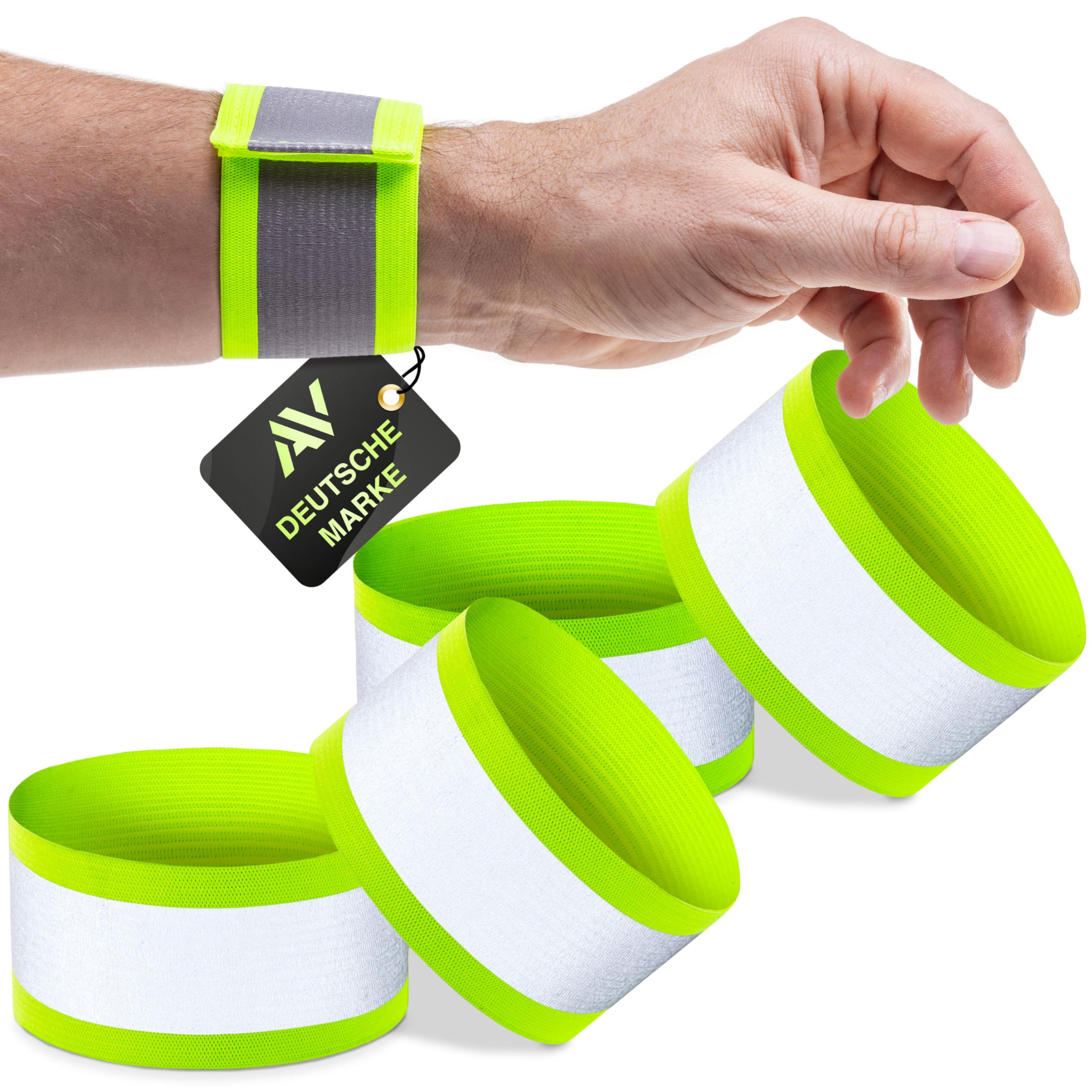 AVANA - Reflective Bracelet for Bicycle, Running, Riding and Outdoor Sports, Velcro Closure, Elastic Band, Neon Yellow, Set of 4-image-18