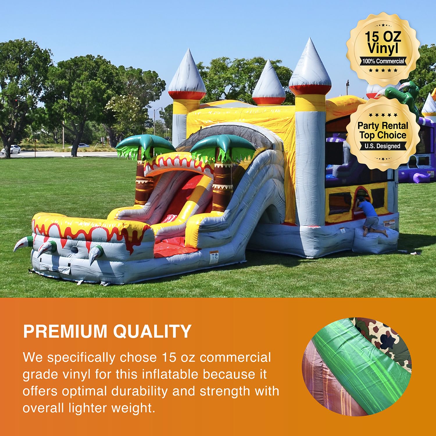 JumpOrange T-Rex Commercial Grade Bounce House Water Slide with Pool for Kids and Adults (with Blower), Basketball Hoop, Wet Dry Combo, Outdoor, Big Inflatable, Birthday Party Rental