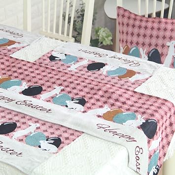 HAGBOU Easter Table Runner, Table Runners 72 Inches Long, Red Gingham Check Cute Rabbit Easter Egg Dining Table Runner for Easter Day Decoration Daily Use (72 Inches)