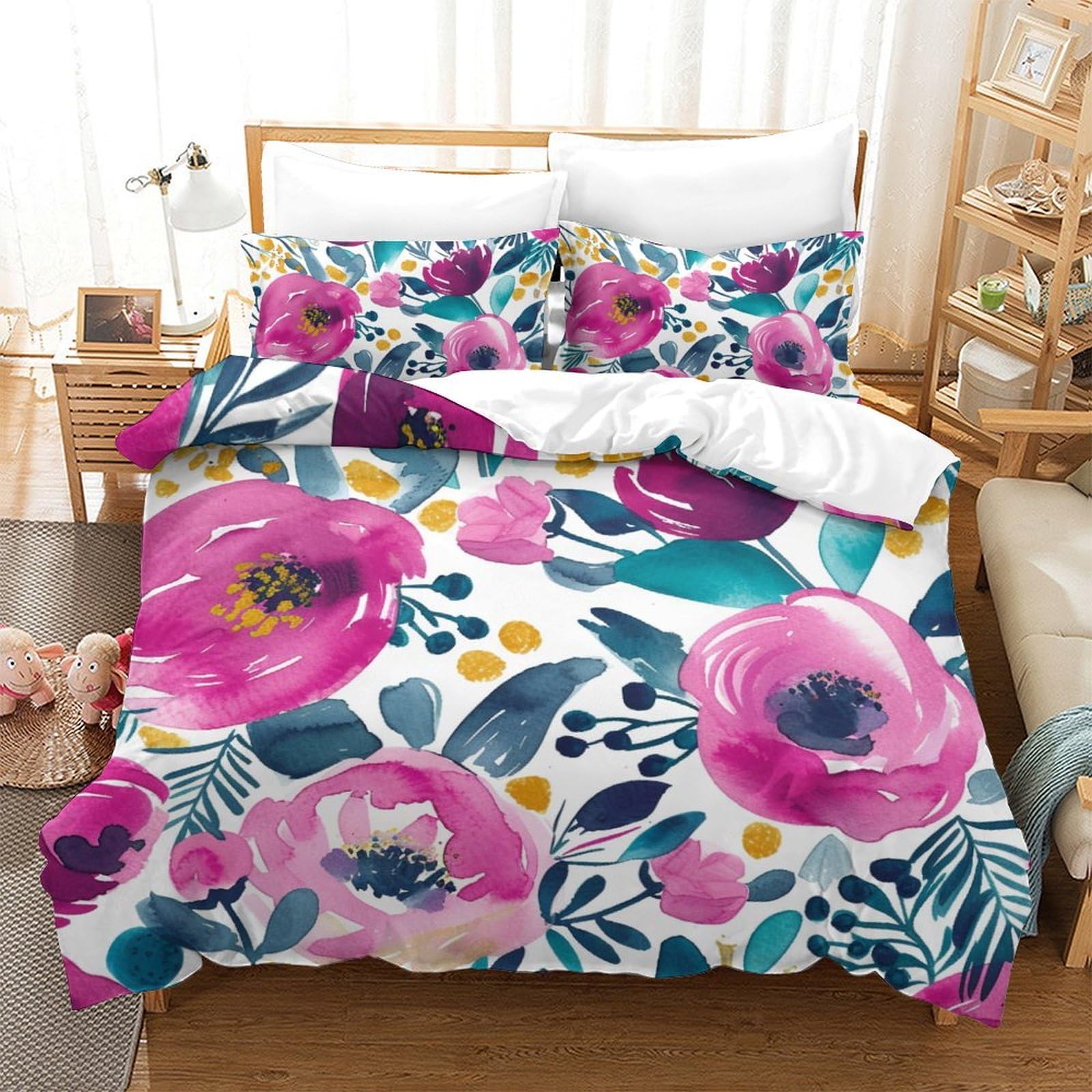 Linge de lit fleurs aquarelle 3D au fini haut de gamme 200x200cm
