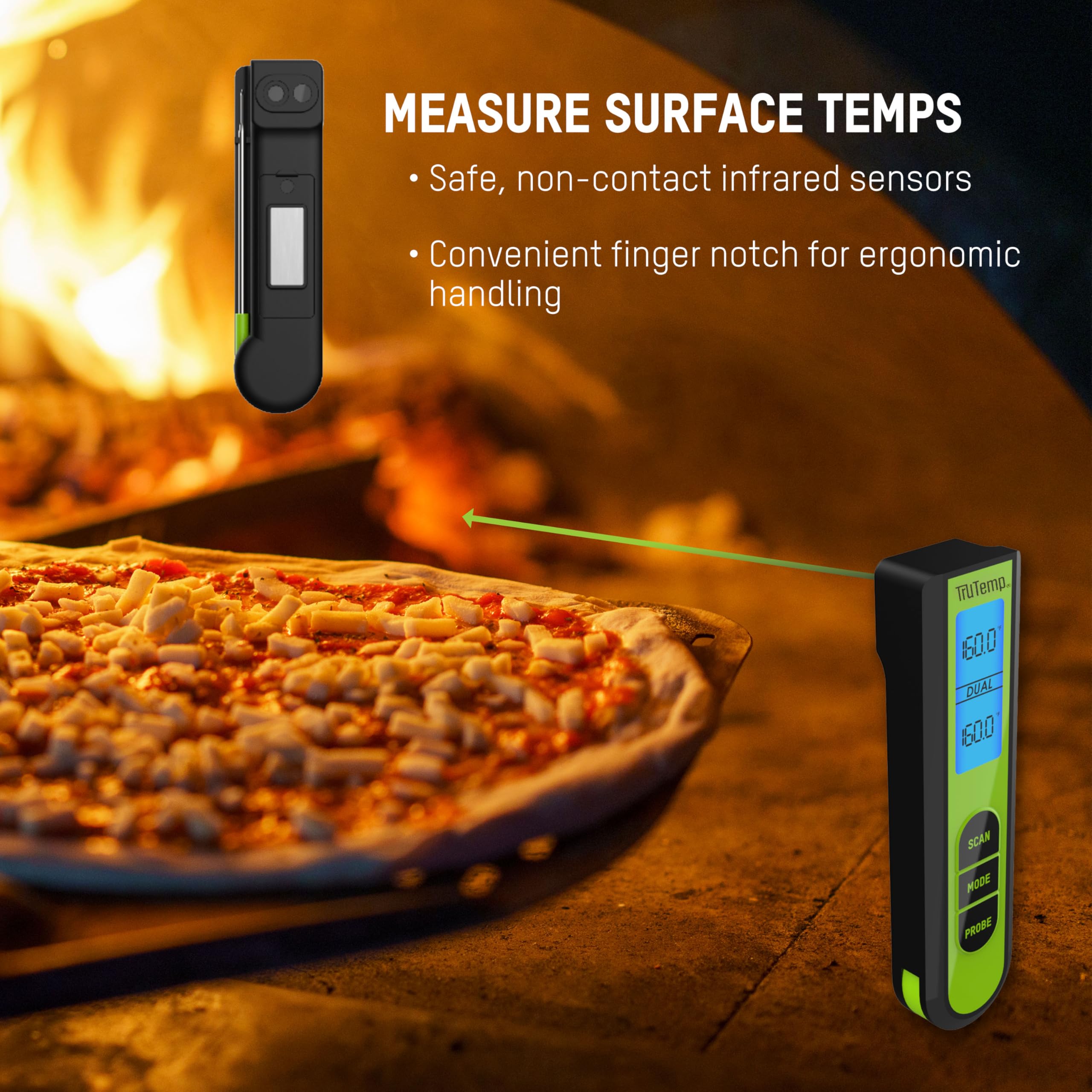 Taylor TruTemp - Termometro digitale a infrarossi a doppia lettura istantanea per carne e cibo, design IPX5 a prova di spruzzo, più sonda per carne, barbecue, cucina, affumicatore e griglia, verde