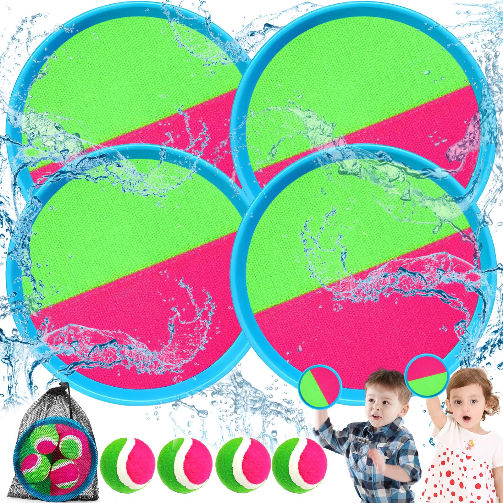 Juguetes Playa Juego de Bola y Lanzamiento Adecuado para niños de 3 4 5 6 años Ligero Klettballspiel Lanzamiento Pelota Juegos niño Adulto con 4 Raquetas 4 Pelotas Adecuado para Jardines