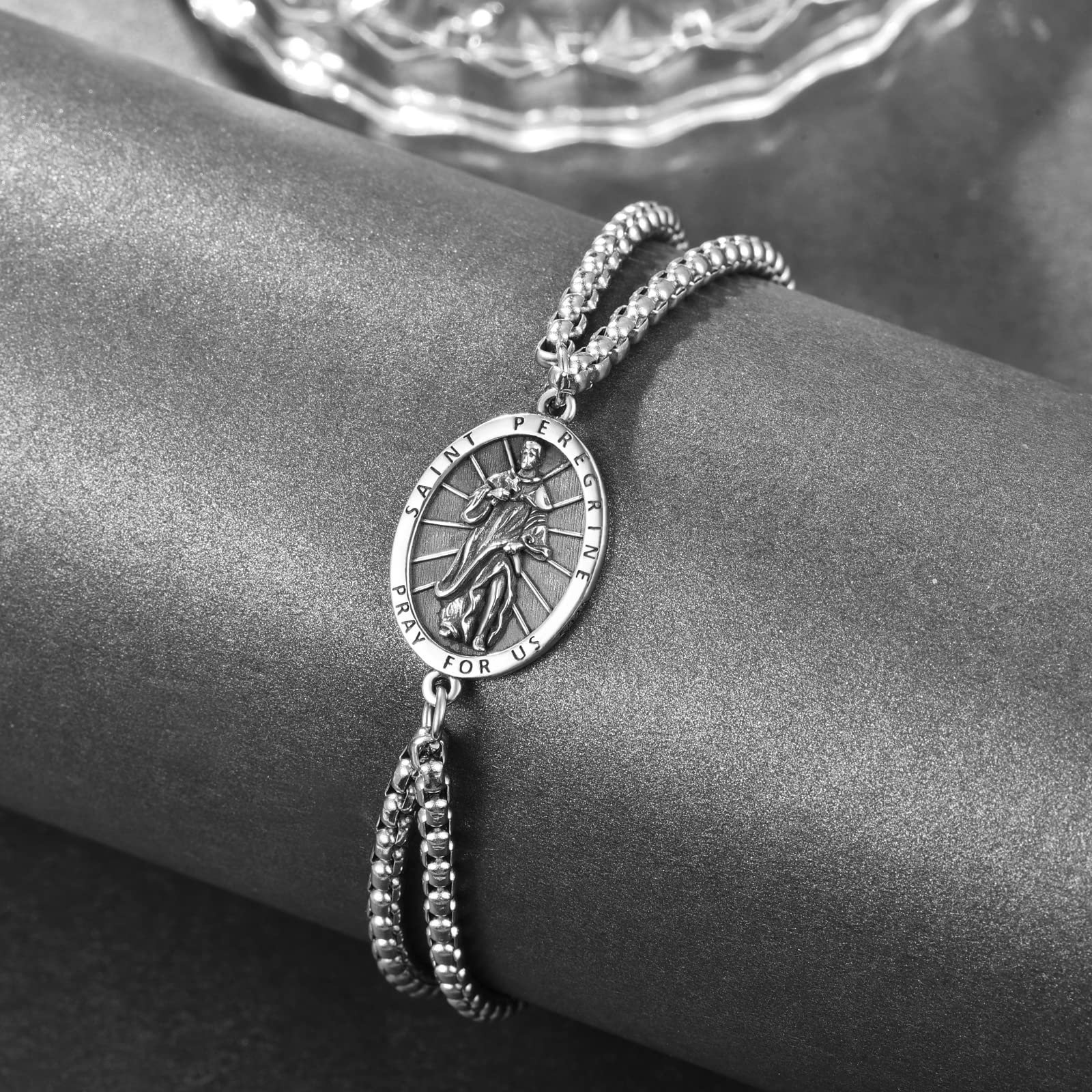 ADMETUS 925 Sterling Silber Amulett Armband | Schutzpatron Armband für Männer mit 7"+2" Verstellbare Kette