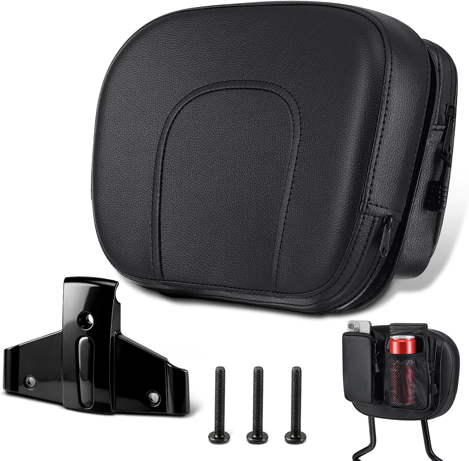 PBYMT Passenger Sissy Bar Backrest Pad, Quick Release Backrest Sissy Bar Pad Compatible with Harley Softail Touring Road King Street Glide Electra Glide Road Glide (Black)
