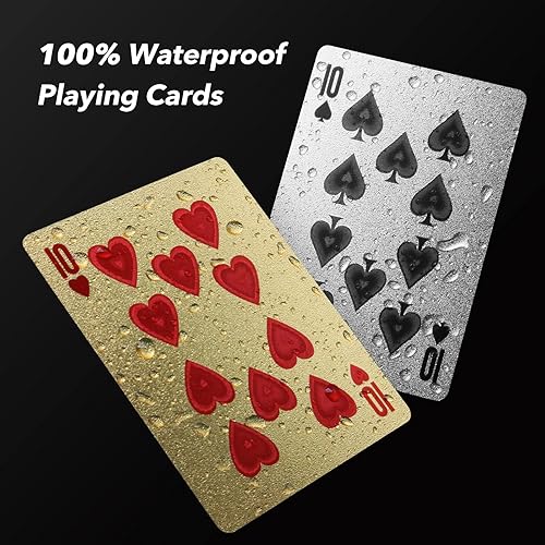 Miniatura 4 de INTEGEAR 2 barajas de cartas de juego, tarjetas de póquer con estampado 3D dorado en relieve de plástico PET impermeable cartas de juego de trucos