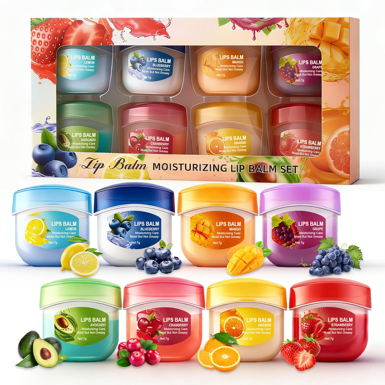 Lot De 8 Baumes à LèVres Hydratants,Baume A Levre,Lip Balm,Soin Nourrissant Pour LèVres SèChes, Baume Hydratant & Masque De Nuit, Hydratation Intense Et RéParation Des Lip Care