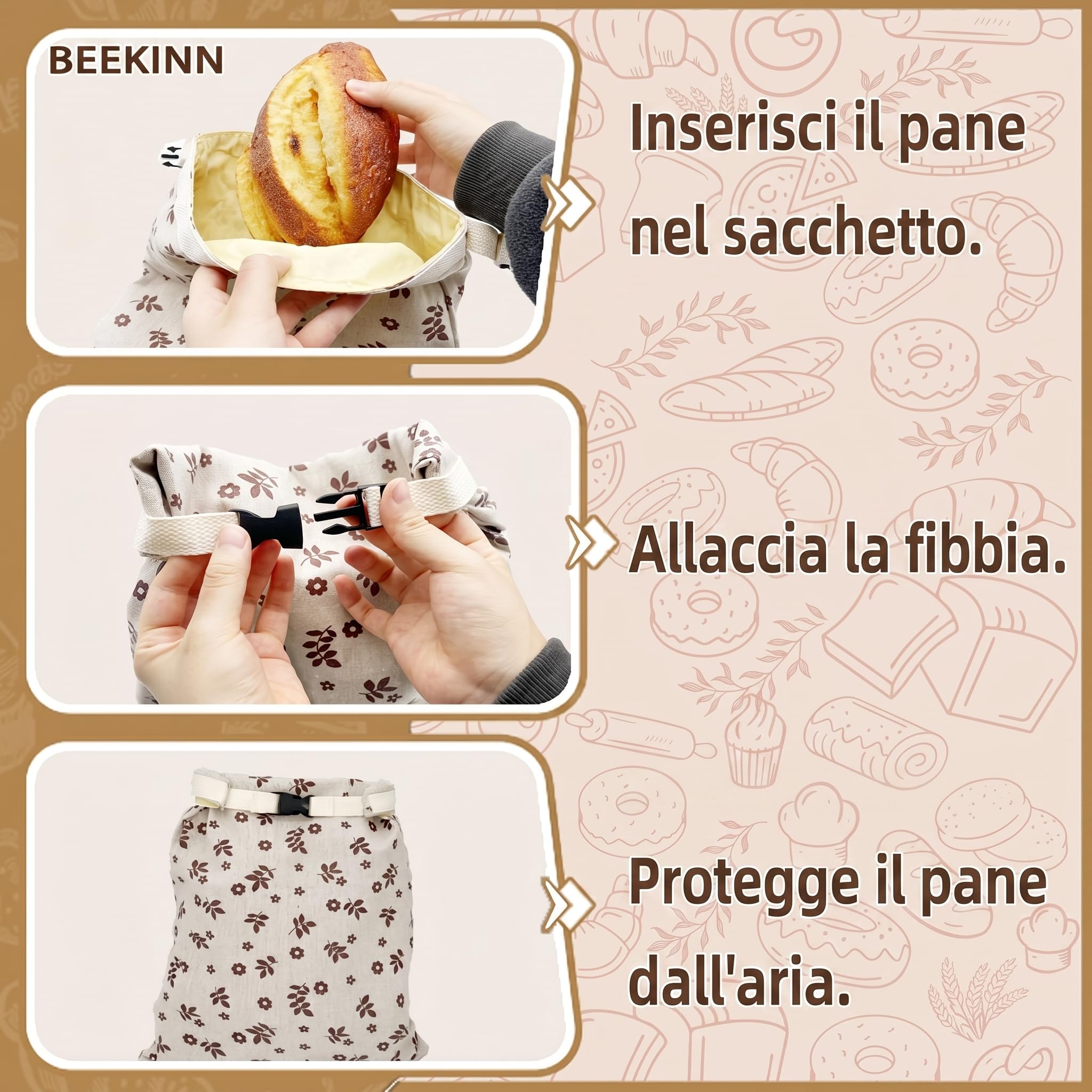 biorito sacchetti pane cera d'api, Sacchetti per il Pane in Cotone Biologico e Cera d’Api Naturale 43x33 cm 1 Pezzi Sacchetto Pane Riutilizzabile Traspirante per Pane Artigianale