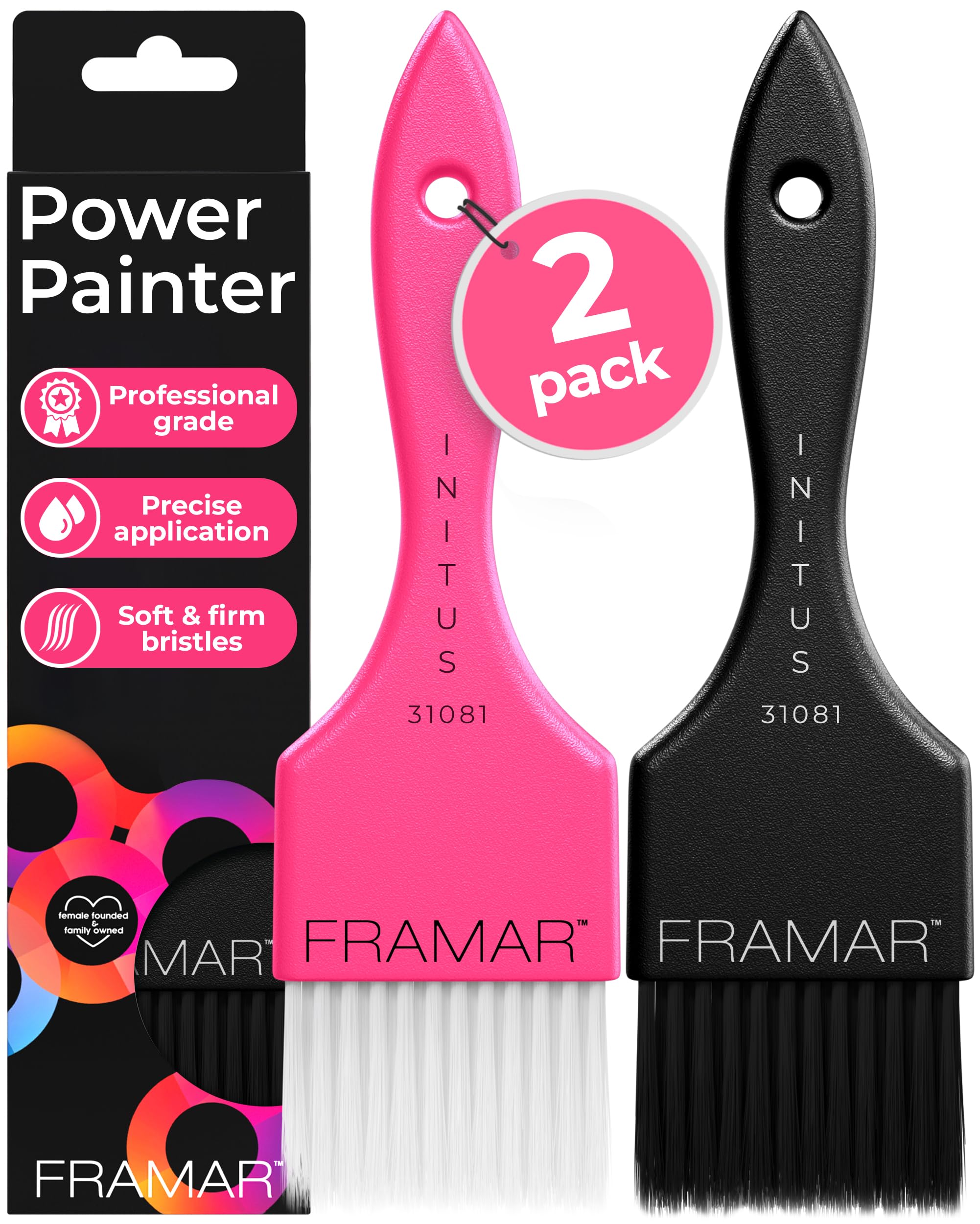 Framar Power Painter Hair Dye Brush, Hair Coloring Brush, Balayage Tools Pink and Black