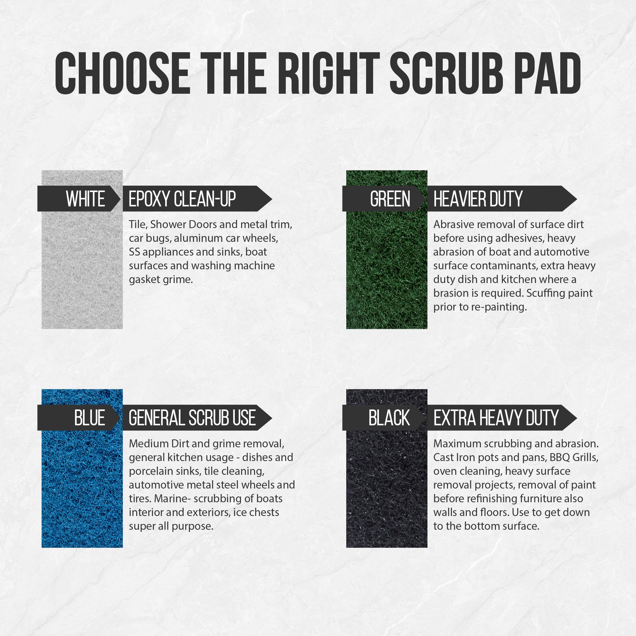 Scrub Doctor - Paquete de 6 almohadillas negras grandes y soporte para almohadillas exfoliantes Scrub-HLD-L-BLK-6, almohadillas de limpieza de máxima abrasión para ollas de hierro fundido, parrillas