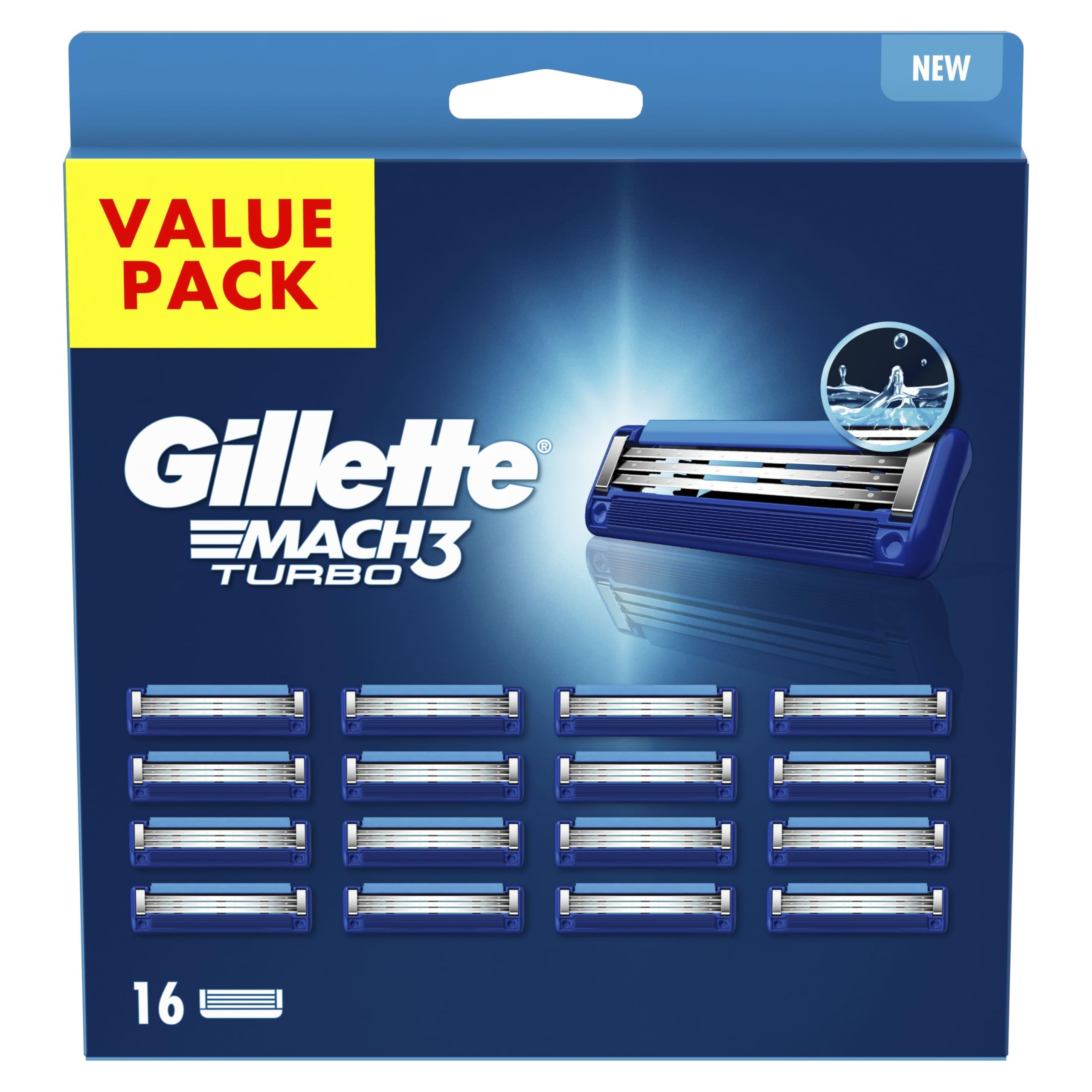Gillette Mach3 Turbo Ersatz-Rasierklingen für Herren, 3 Klingen, 16 Ersatzklingen