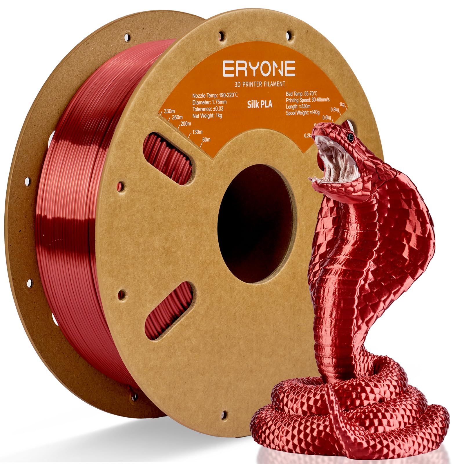 ERYONE Silk PLA Filament for 3D Printer 1.75mm +/- 0.03mm, Shiny Filament 1kg (2.1lbs)/Spool, Crimson Red