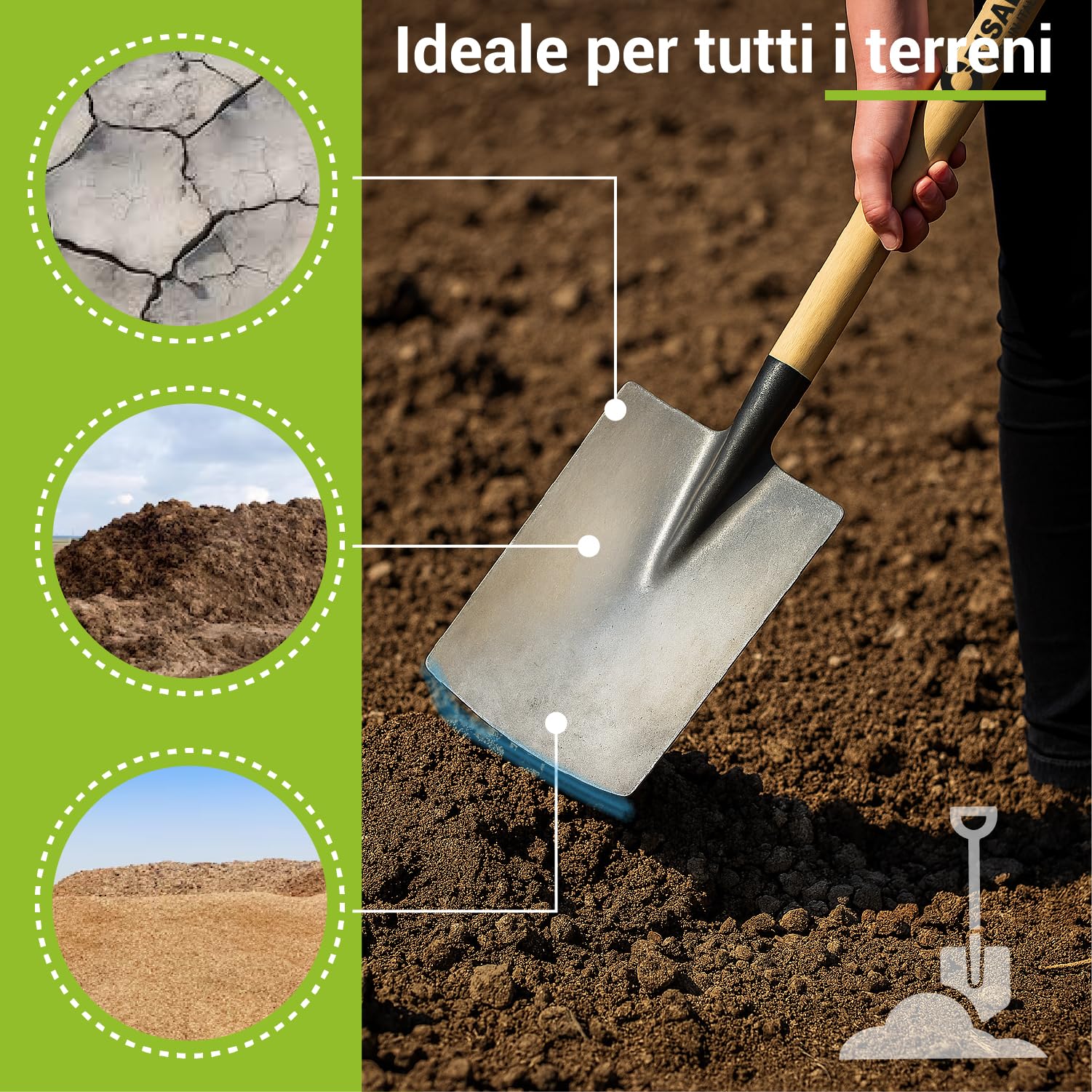 Crisalide® Vanga da Giardino in Acciaio – Manico in Legno di Faggio da 135 cm – Lama Rettangolare per Scavo, Trapianto e Lavori su Tutti i Terreni – Robusta, Professionale e Affilata