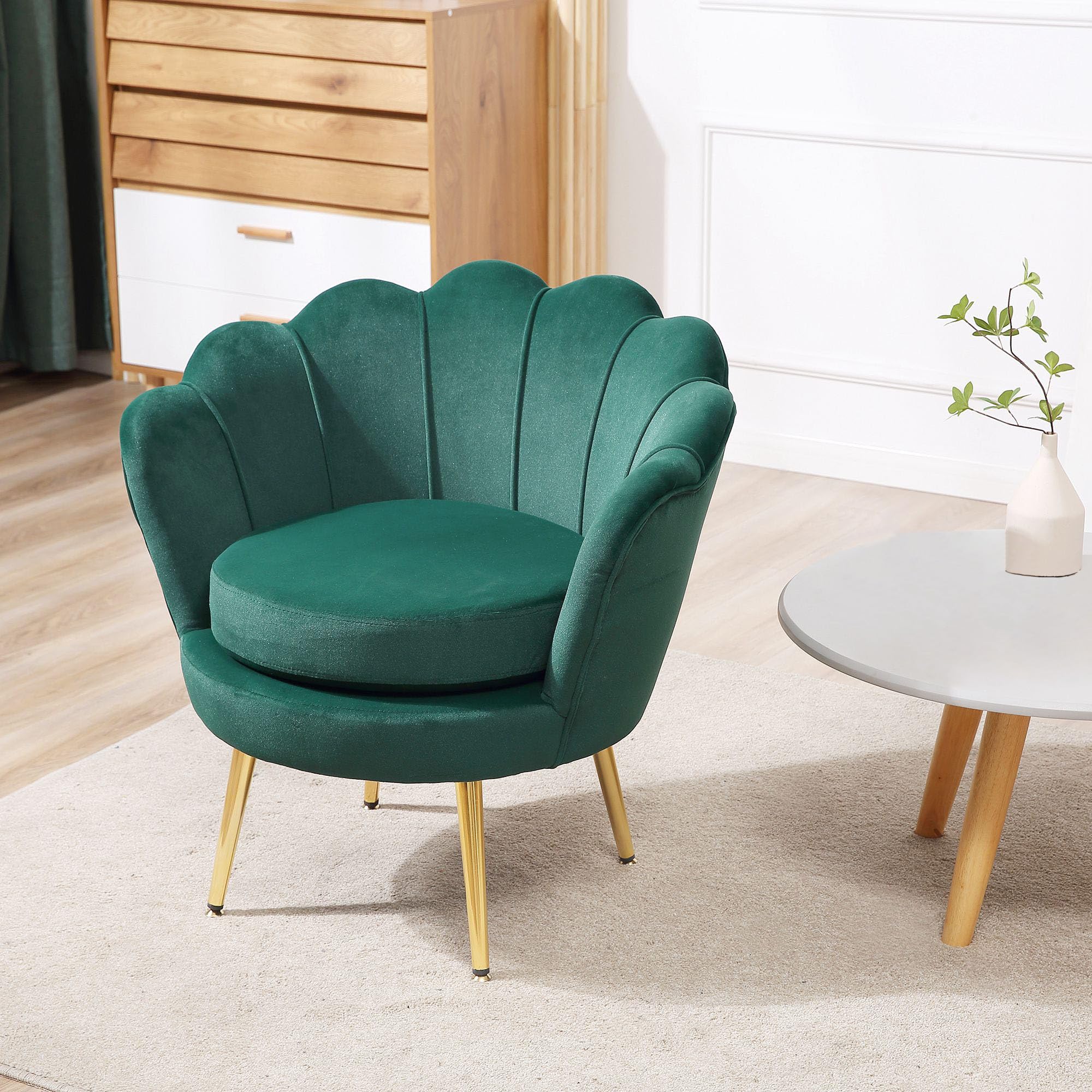 Fauteuil Club En Velours HOMCOM - Design Coquillage Avec Pieds Dorés 76x67x74 Cm Vert Foncé