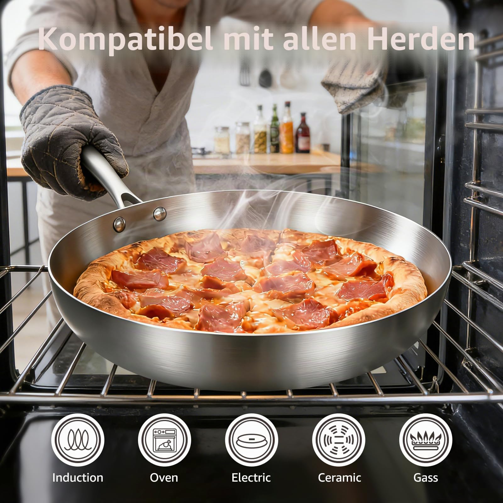 Inqibee Edelstahlpfanne Bratpfannenset Unbeschichtet 22cm+26cm mit Deckel | Pfannenset Edelstahl, Edelstahl-Bratpfannen-Set, Für Induktion & alle Herdarten - Ofenfest, Spülmaschinenfest
