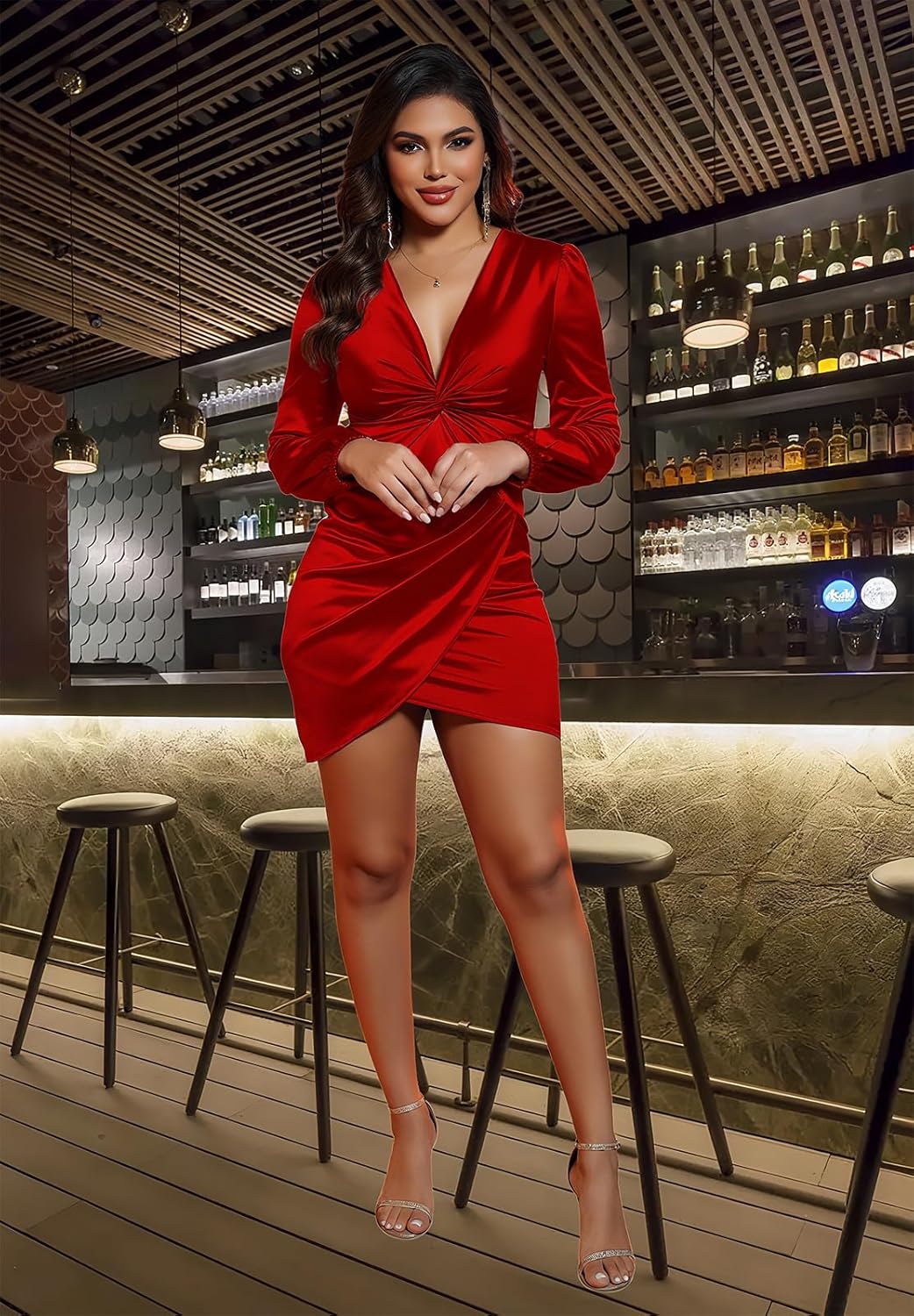 DeftSharp Womens Ruched Formal Bodycon Zipper Graduation Dresses-Elegant Cocktail Party Wedding Midi Dress - Image 3