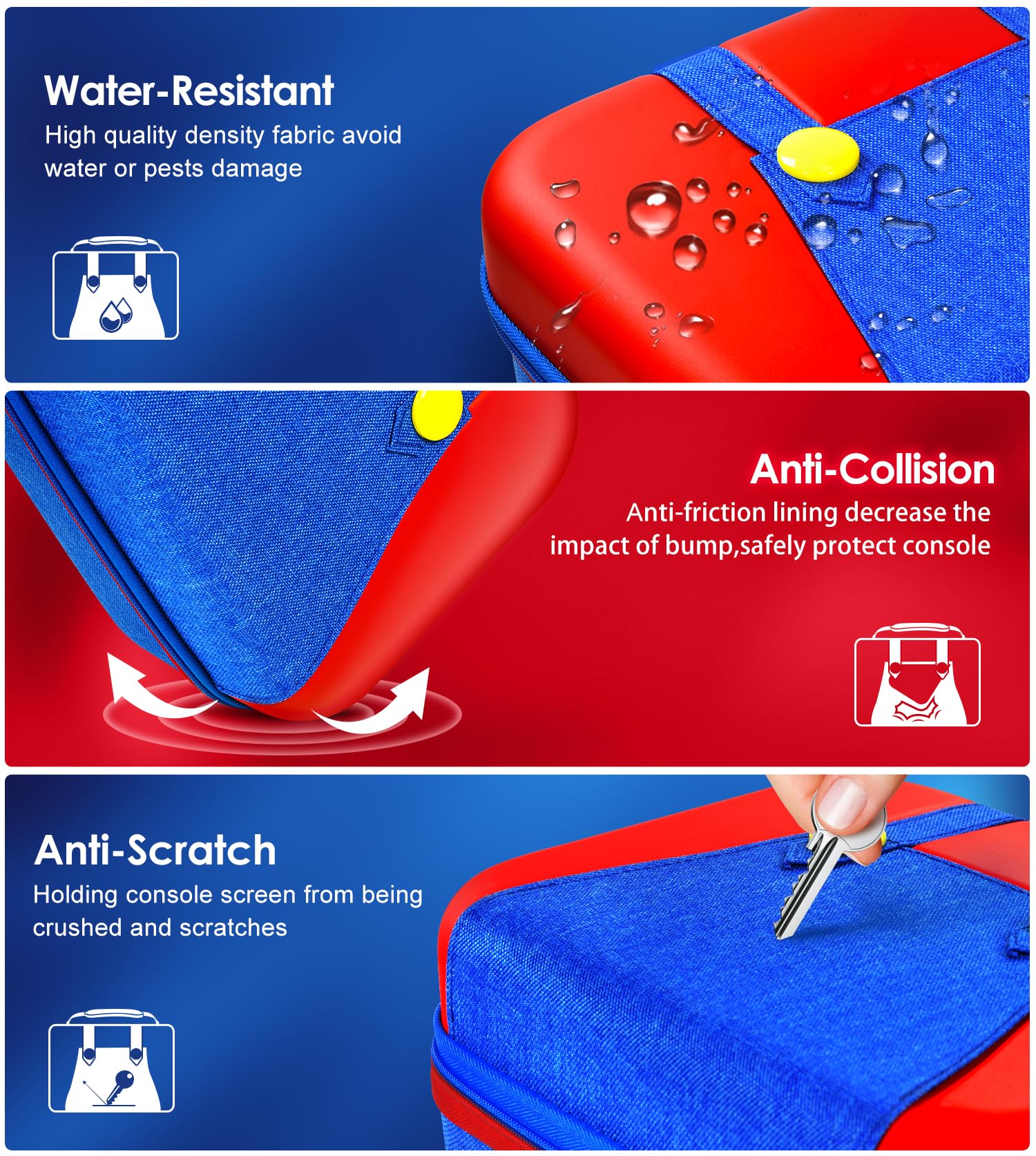 ivoler Carrying Storage All in One Case for Nintendo Switch 2, Portable Traveler Deluxe Carrying-All Protective Hard Messenger Bag Soft Lining Pouch 20 Games for Console & Accessories, Red+Blue — view 5