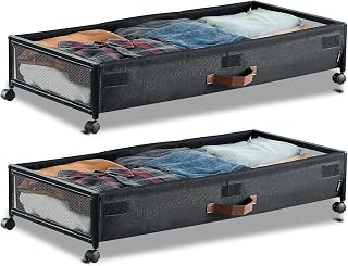 VEVOR Under Bed Storage with Wheels, 36.0 x 18.1 x 7.3 inch, Underbed Containers with Clear Lid, Underbed Shoe Organizer, Rolling Under the Bed Storage Bins for Clothes Shoes Blankets Bedroom, 2 Pack