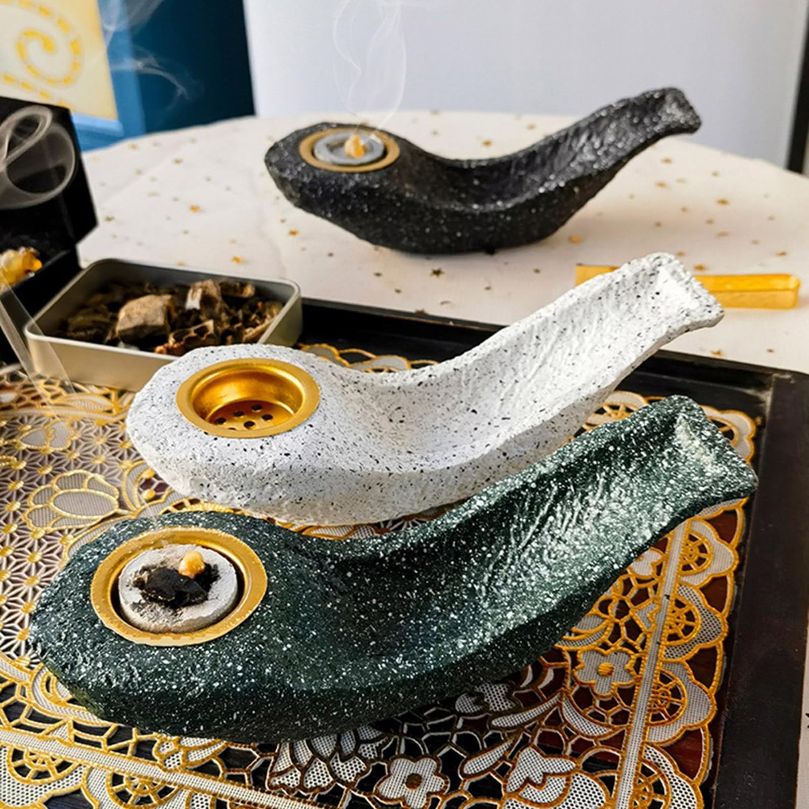 Kominek do aromaterapii, Żywiczne łódki w kształcie bakhoorów do aromaterapii i relaksacji, arabskie kadzielnice, medytacje, dekoracje(Black)