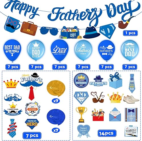 Miniatura 3 de Funnlot Decoraciones para el día del padre, 63 piezas de decoraciones para el día del padre con pancarta, globos para decoración del día del padre,