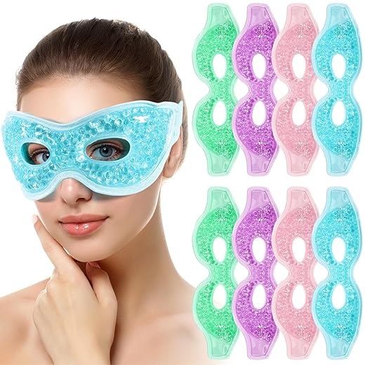 Panitay 8 Pcs Gel Eye Mask Reusable Cooling Eye Mask Hot Cold Eye Mask with Plush Backing Eye Ice Pack for Cold Compress Dry Eyes Stress Relief Skin Care