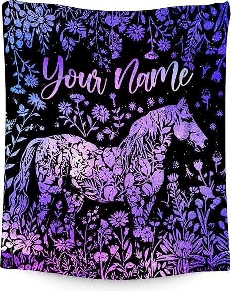 Custom Horse Blanket for Girls - Soft Fuzzy Throw Blanket Gifts - 60x80 Inches Cute Blankets for Bed, Couch & Living Room