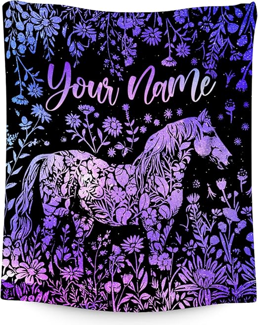 Custom Horse Blanket for Girls - Soft Fuzzy Throw Blanket Gifts - 60x80 Inches Cute Blankets for Bed, Couch & Living Room