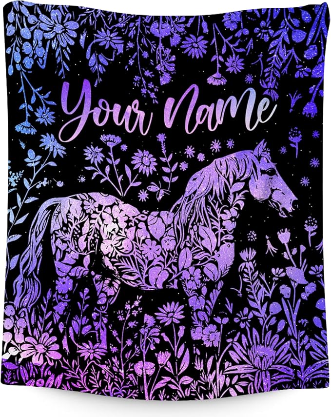Custom Horse Blanket for Girls - Soft Fuzzy Throw Blanket Gifts - 60x80 Inches Cute Blankets for Bed, Couch & Living Room