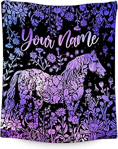 Custom Horse Blanket for Girls - Soft Fuzzy Throw Blanket Gifts - 60x80 Inches Cute Blankets for Bed, Couch & Living Room