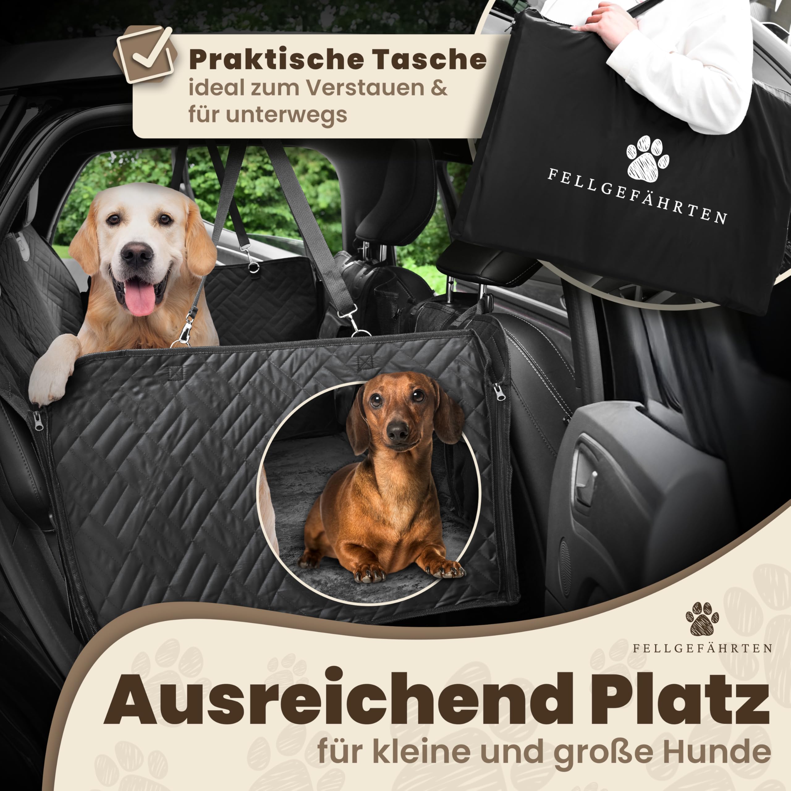 Hundedecke Auto Rückbank – Innovative Autoschondecke mit festem Boden zur Rücksitz-Erweiterung – Universell passend – Abnehmbare, gemütliche Decke für Hunde