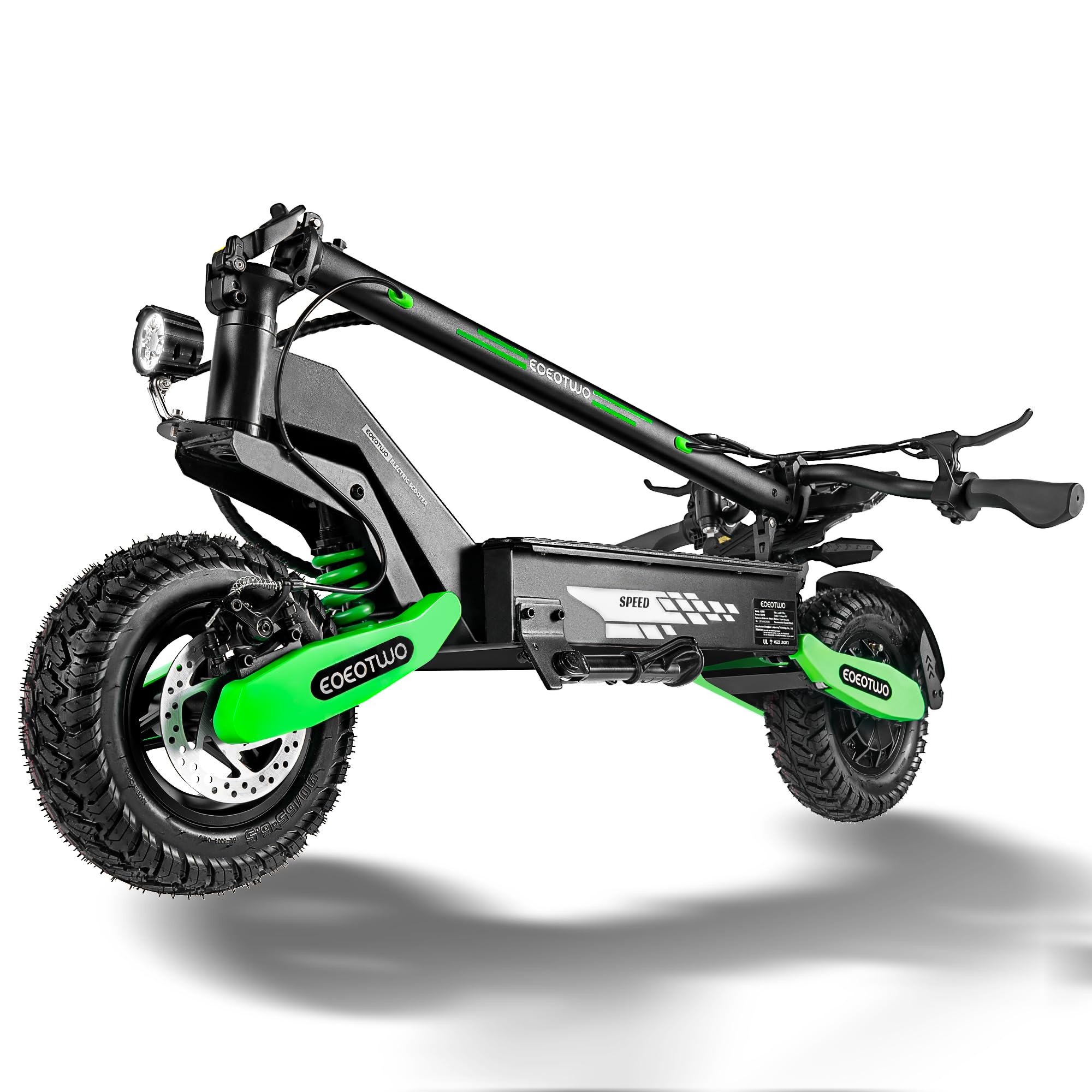 Green 1200W/2400W Motor Fast E Scooter, EOEOTWO Electric Scooter for Adults,11" Off-Road Tires, Up to 30/40 MPH Top Speed & 20/43 Miles Long Range, Dual Brake, Foldable