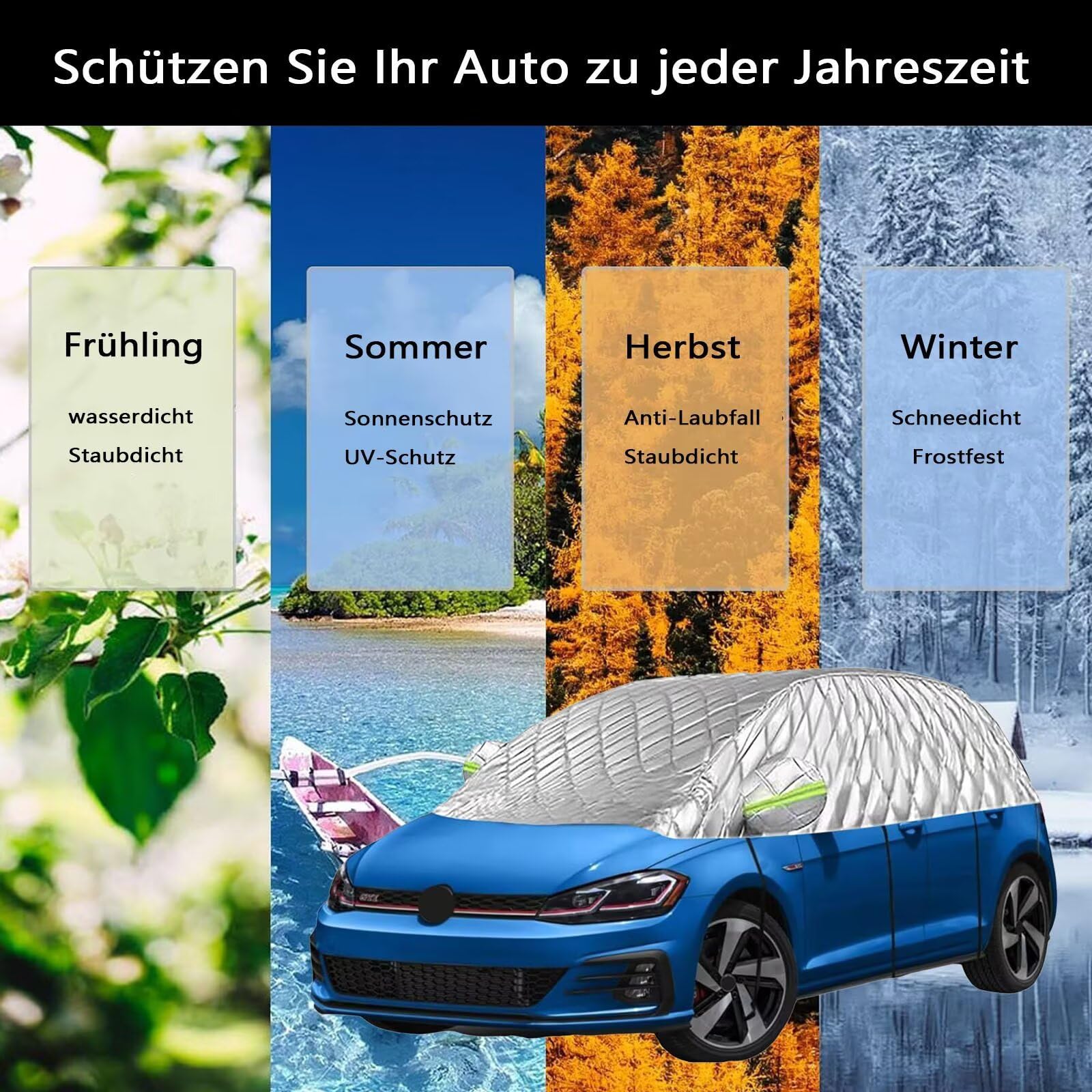 halbgarage hagelschutzplane Auto kompatibel mit Ford Kuga 2 2012-2019 ，Schnee, Staub, EIS, Frost,Hagel undEs bietet Schutz vor Sonne