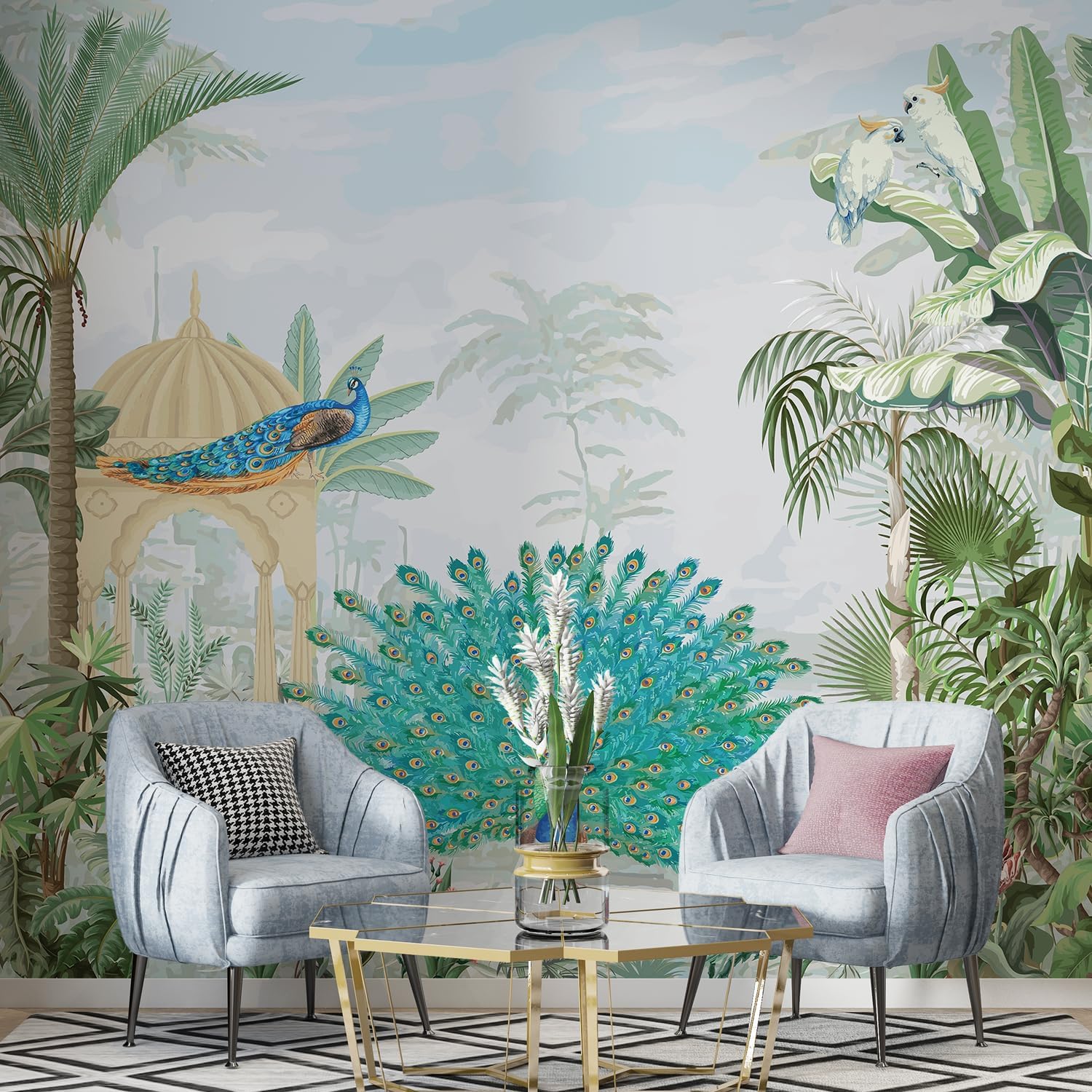 PAPER PLANE DESIGN Pecock and Palm Tree Exquisite Ethnic Wall Mural Wallpaper. Full Wall Coverage for Home Decor (Ds5) (12 X 15 FEET, Non Woven Prime - Non Adhesive) (B0DGF436NW) Amazon Price History, Amazon Price Tracker