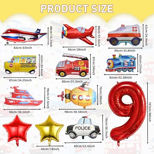Miniatura 9 de 12 globos de transporte, camión, avión, autobús escolar, camión de bomberos, policía, barco, ambulancia, globo de papel de aluminio submarino,