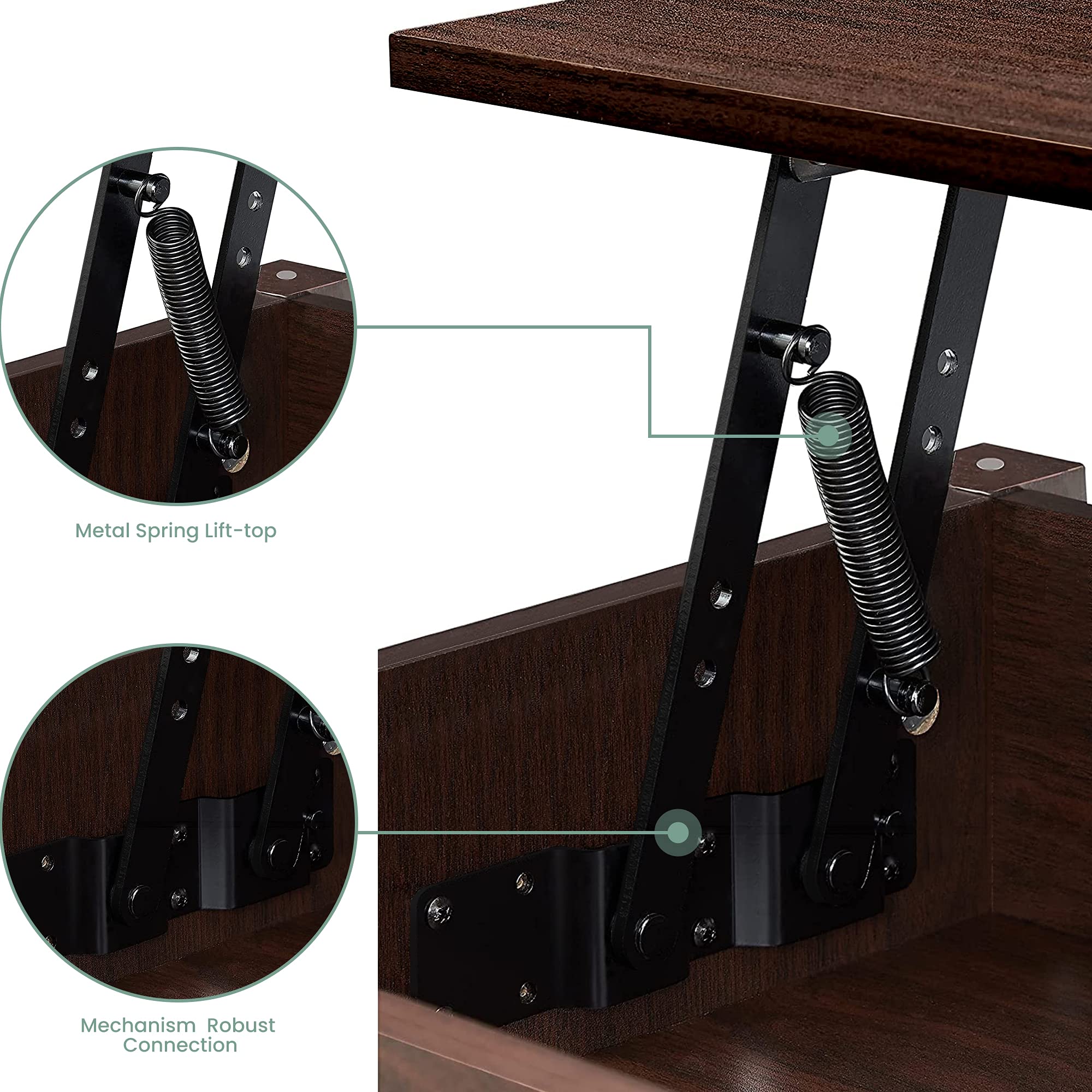 POVISON Lift Top Coffee Table with Storage Shelves and Hidden