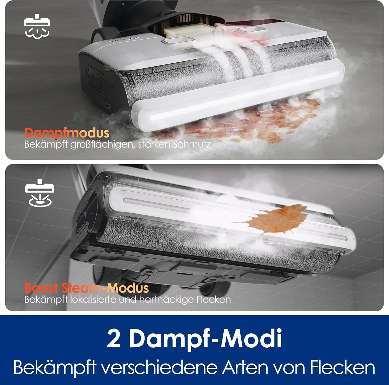 Tineco Floor One S7 Steam with two steam modes displayed