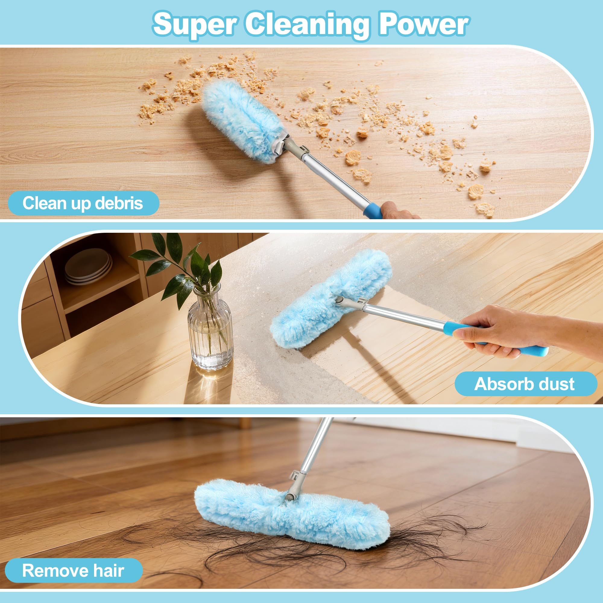 JEHONN Spolverino per Polvere 10 Ricariche Compatibile con Swiffer Bastone, 180 cm Togli Ragnatele Allungabile Resistente Kit Iniziale per Soffitto Ragnatela Ventilatore Tenda Mensole Finestra