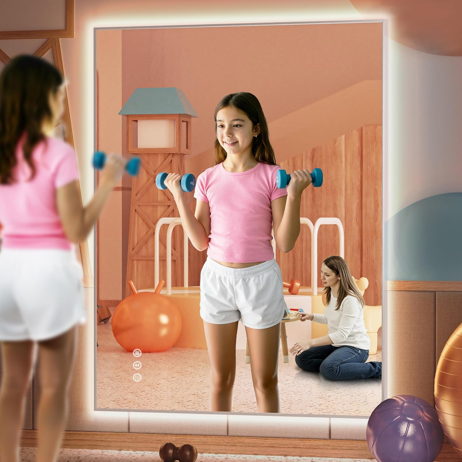 Espejo de Pared LED con Luces Ajustables y Antivaho para Gimnasio y Yoga