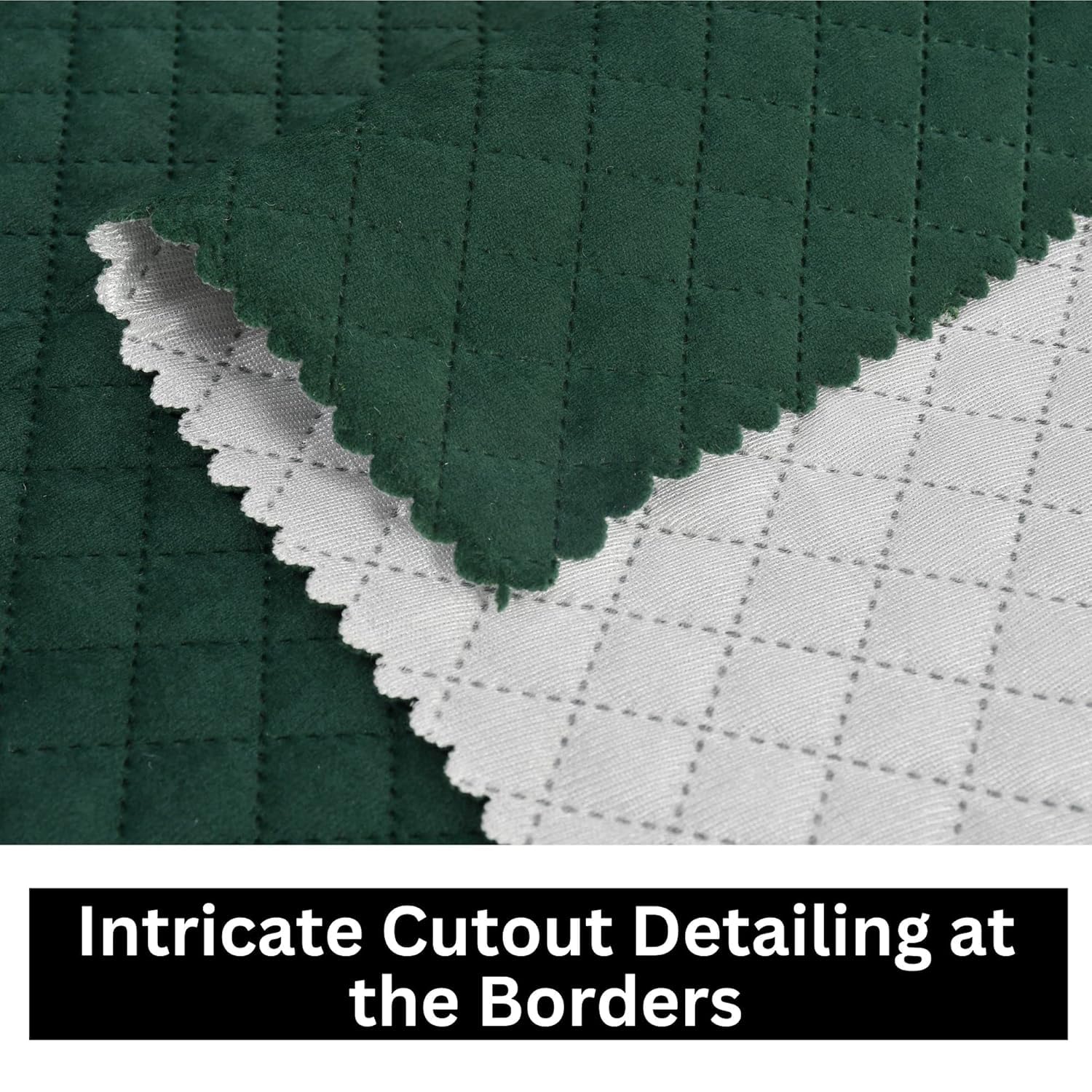 A CUBE LUXURY SOLUTION | Premium Velvet Quilted Set of Bed Runner (18 x 93 inches) and 2 Cushion Covers (16 x 16 inches) Combo Set (Green) 2