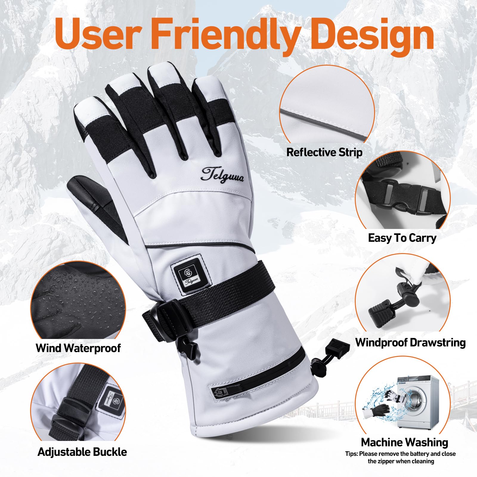 Telguua Guanti Riscaldati per Uomini Donne,7.4V 5500mAh Ricaricabili Guanti Riscaldanti Elettrici 3 Livelli di Riscaldamento Scaldamani Touchscreen Con Riscaldamento Dita per Moto Sci