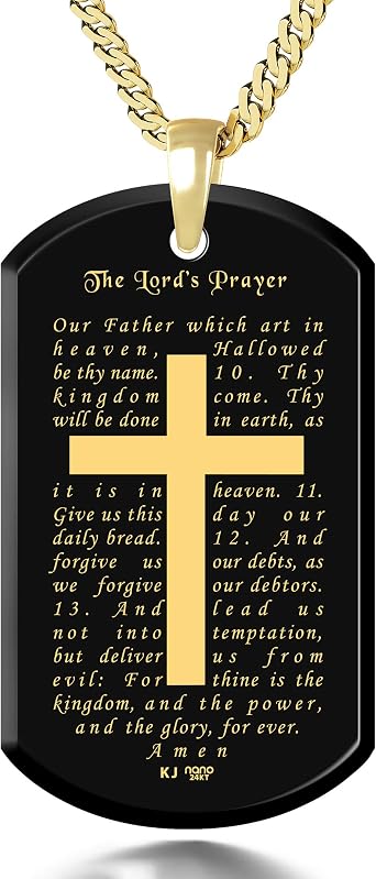 Men Lord's Prayer Cross Necklace Onyx 