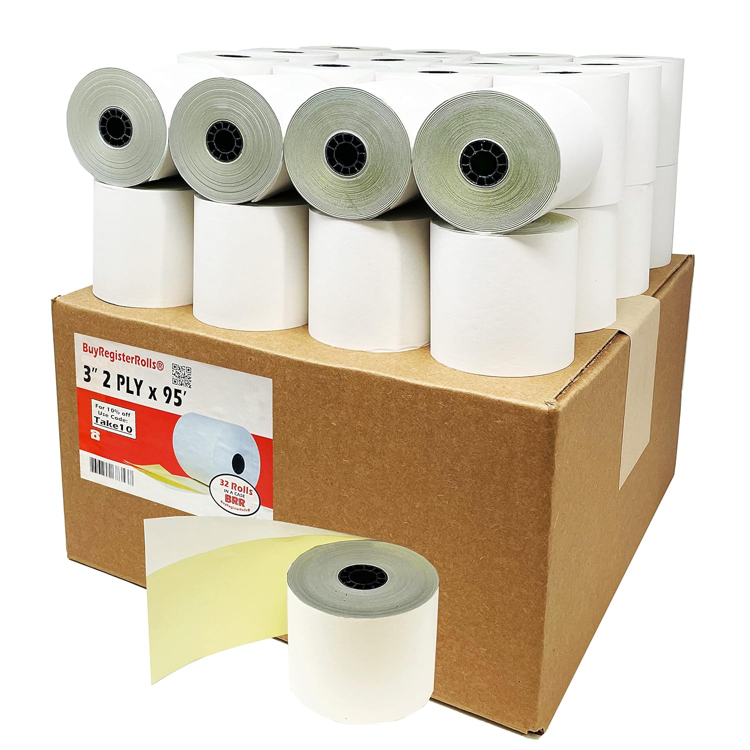 32 Rolls 2 Ply Carbonless Rolls 3 X 95 Feet White Yellow Receipt Paper POS Cash Register Two